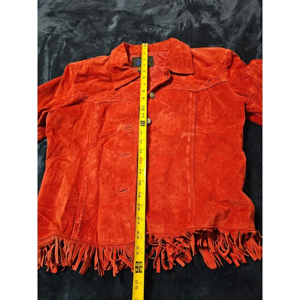 JouJou Skins Red Suede Leather Fringe Jacket and Matching Bag Set Womens Medium
